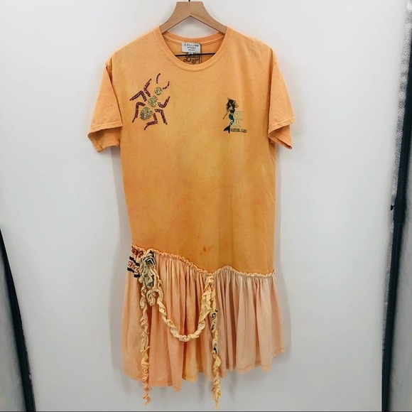 COLLINA STRADA Upcycled Hand Dyed Hand Embellished T-Shirt Dress Size Medium - Picture 3 of 16